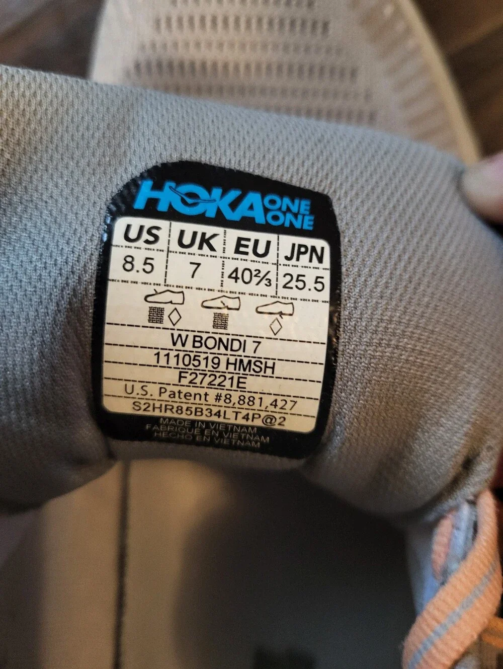Hoka One One Womens Bondi 7 Harbor Mist Peach Running Shoes Size 8.5